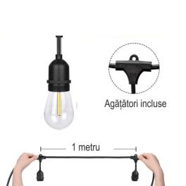 Ghirlanda luminoasa solara cu becuri LED filament, 10m, 10x2W, 3000K, IP44