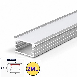Profil LED incastrat, 18.5x8.8 mm, aluminiu argintiu, 2M, PROFILE-R5, cu dispersor alb