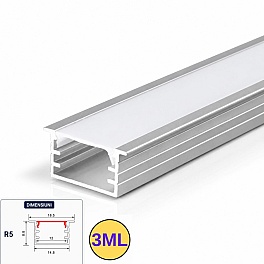Profil LED incastrat, 18.5x8.8 mm, aluminiu argintiu, 3M, PROFILE-R5, pentru banda LED pana la 12 mm