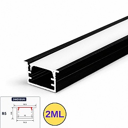 Profil LED incastrat, 18.5x8.8 mm, aluminiu negru, 2M, PROFILE-R5, cu dispersor alb