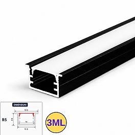 Profil LED incastrat, 18.5x8.8 mm, aluminiu negru, 3M, PROFILE-R5, cu dispersor alb