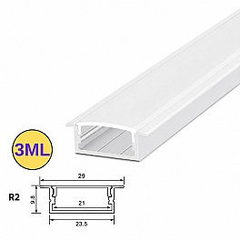 Profil LED incastrat, 29 mm latime, aluminiu argintiu, 3M, PROFILE-R2, pentru banda LED pana la 21 mm