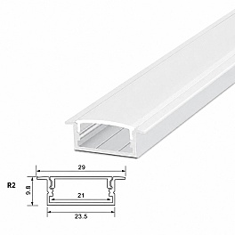 Profil LED incastrat, 29 mm latime, aluminiu argintiu, 3M, PROFILE-R2, pentru banda LED pana la 21 mm