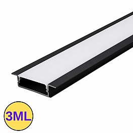 Profil LED incastrat, 41x10 mm, aluminiu negru, 3M, PROFILE-R3, cu dispersor alb