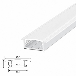 Profil LED incastrat aluminiu PROFILE-R1 argintiu 2M pentru banda LED pana la 12.4 mm