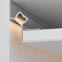 Profil Shadow Gap LED Aluminiu 2M, Canal 15mm, Unghi 45°, Dispersor Opal, WALL-GLOW 45