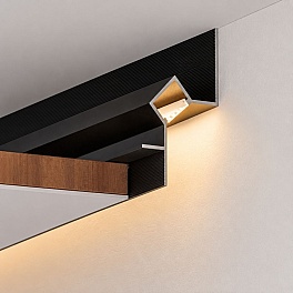 Profil Shadow Gap LED negru 2m canal 15mm unghi 45 cu capac opal SnapFit Type B WALL-GLOW 45 LP507B