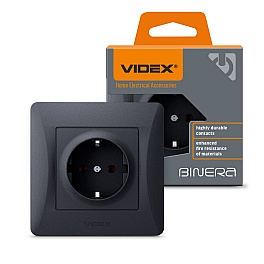 Single schuko socket black graphite VIDEX BINERA