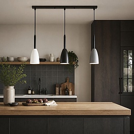 Lustră Suspendată Trio II cu 3 Pendule, 3xE27, 50 x 158 cm, Negru + Gri + Alb, Metal, Cod DL75D162