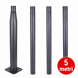 Stâlp Metalic Modular pentru Lămpi Solare, cu Flanșă și Braț, 5m, Gri