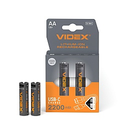 VIDEX LIR6C/AA - Li-Ion Rechargeable Battery with USB-C (Protected), 1.5V, 2200 mAh, 2 pcs/pack