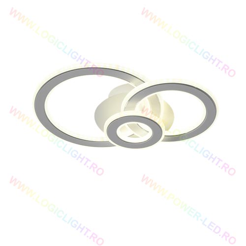 Lustra Led, Trei Cercuri, Alba, 2 Nivele De Iluminat, Intensitate Reglabila 3000K/4000K/6500K, 100W(50W+50W)