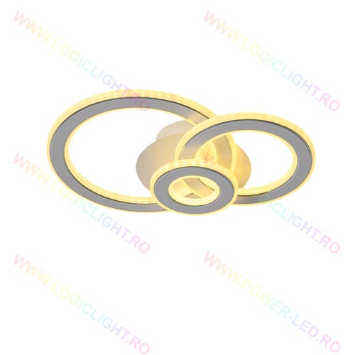 Lustra Led, Trei Cercuri, Alba, 2 Nivele De Iluminat, Intensitate Reglabila 3000K/4000K/6500K, 100W(50W+50W)