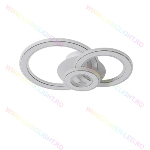 Lustra Led, Trei Cercuri, Alba, 2 Nivele De Iluminat, Intensitate Reglabila 3000K/4000K/6500K, 100W(50W+50W)