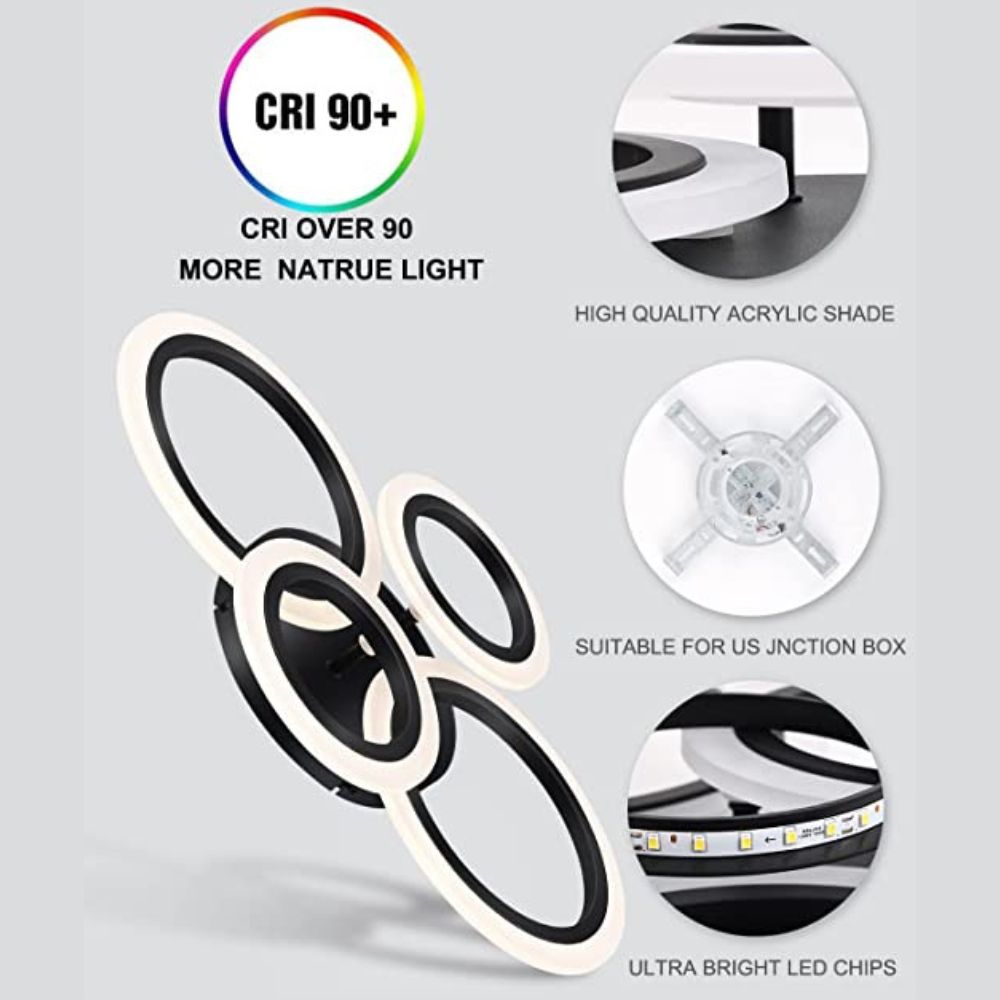 Lustra 72W 5040Lm, neagra, telecomanda si trei tipuri de lumina