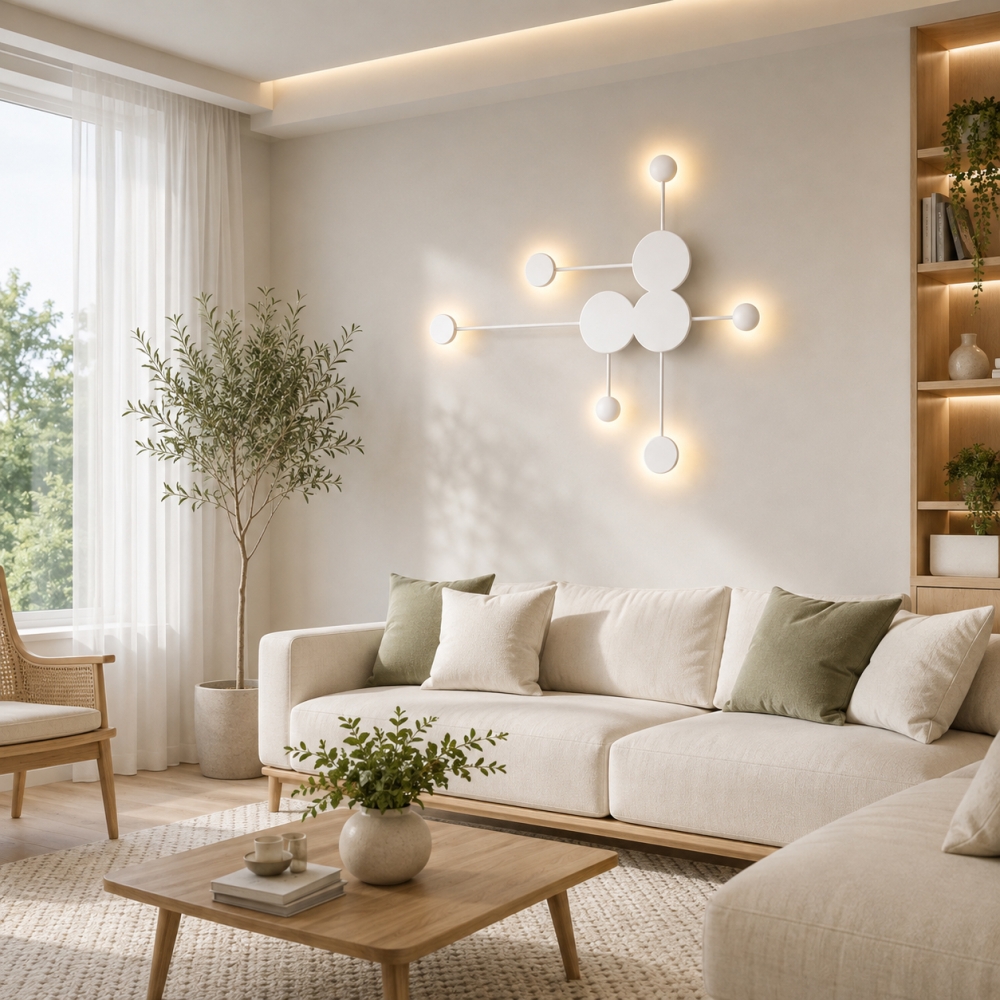 Aplică LED F6371WH, 36W, 6 Surse de Iluminat, 3000K/4000K/6500K, Alb, 87.5 x 74.5 cm