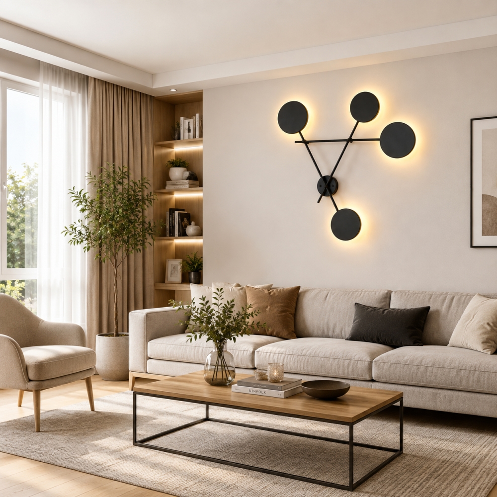 Aplică LED F6372BK, 24W, 4 Surse de Iluminat, 3000K/4000K/6500K, Negru, 78 x 52 cm