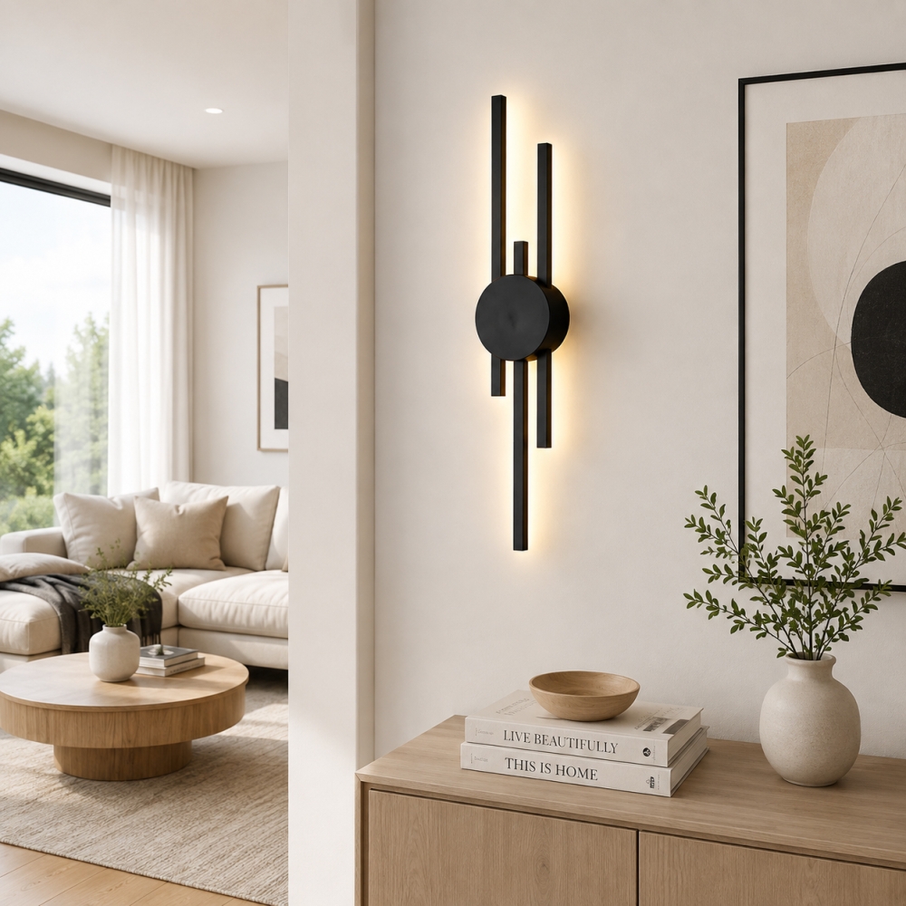 Aplică LED Verticală AL9515BK, 24W, 3 Surse de Iluminat, 3000K/4000K/6500K, Negru, 12 x 63 cm