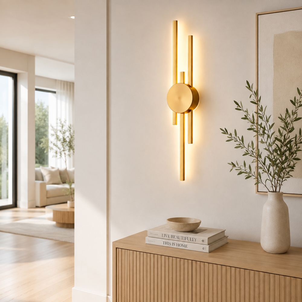 Aplică LED Verticală AL9515GD, 24W, 3 Tipuri de Lumină, 3000K/4000K/6500K, Auriu, 12 x 63 cm