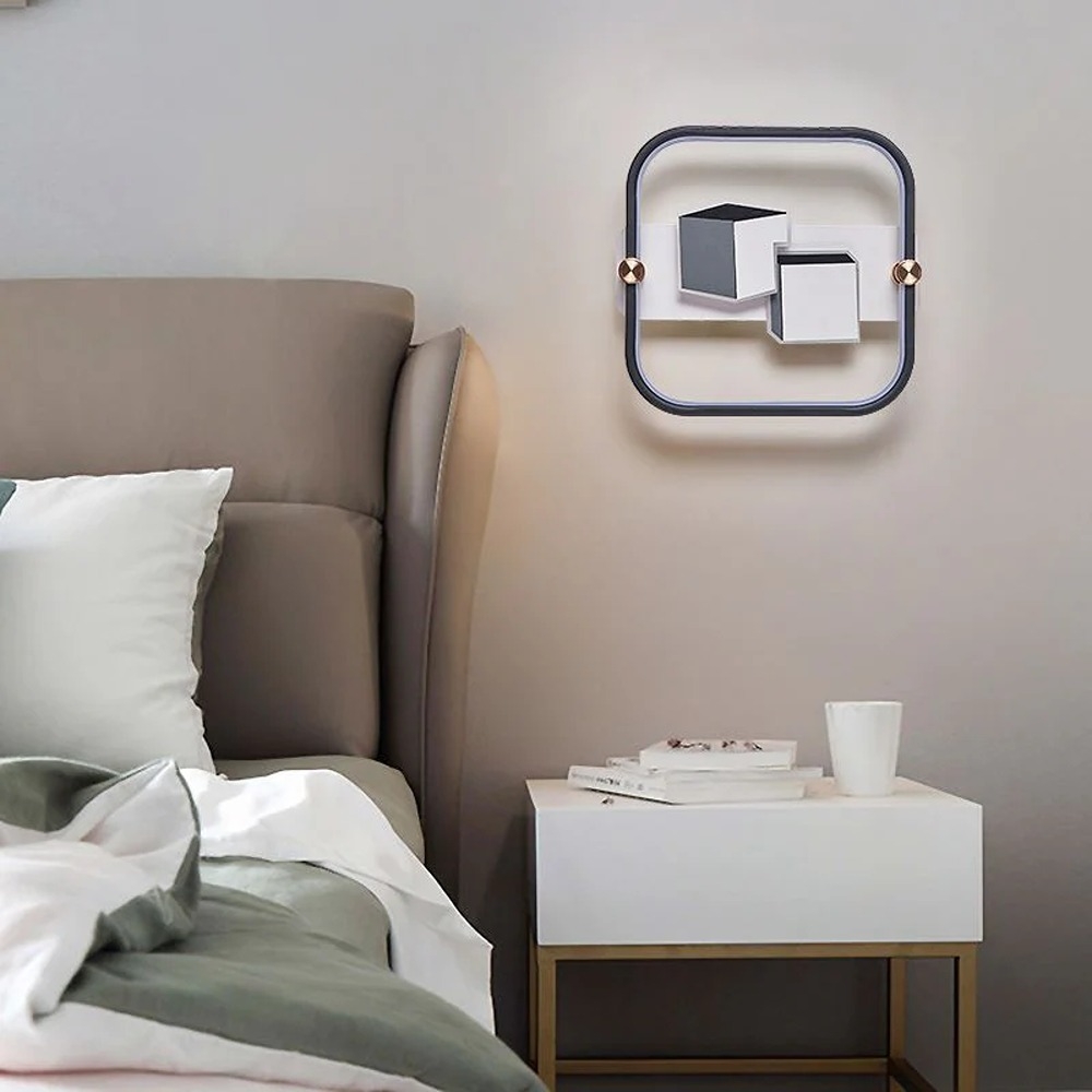 Aplica LED 3D, Patrata, 3 Tipuri De Lumina, 56W, Alb/Gri