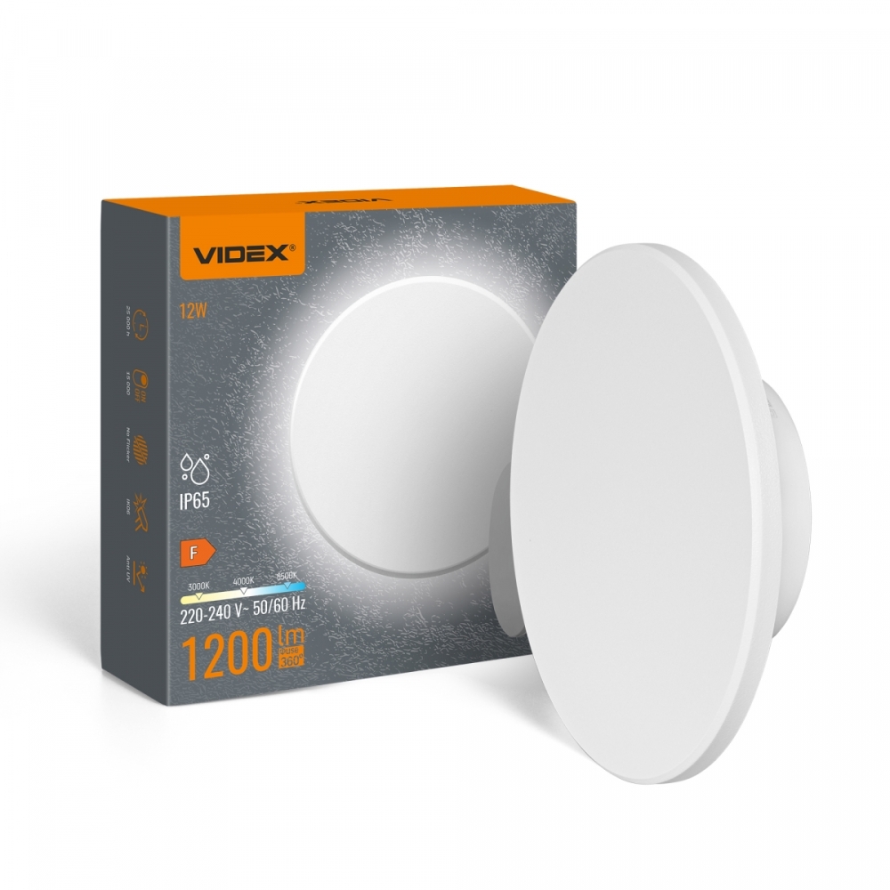 Aplica perete Videx WL03, 12W, 3000K&ndash;4000K&ndash;6500K, IP65, Alb