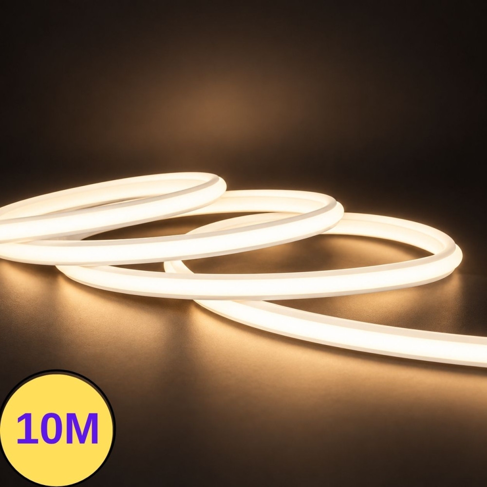 Banda LED COB 220V, 10W/m, 3000K, 1.000 lm/m, IP67, taiere 25 cm, interior si exterior, kit 10m