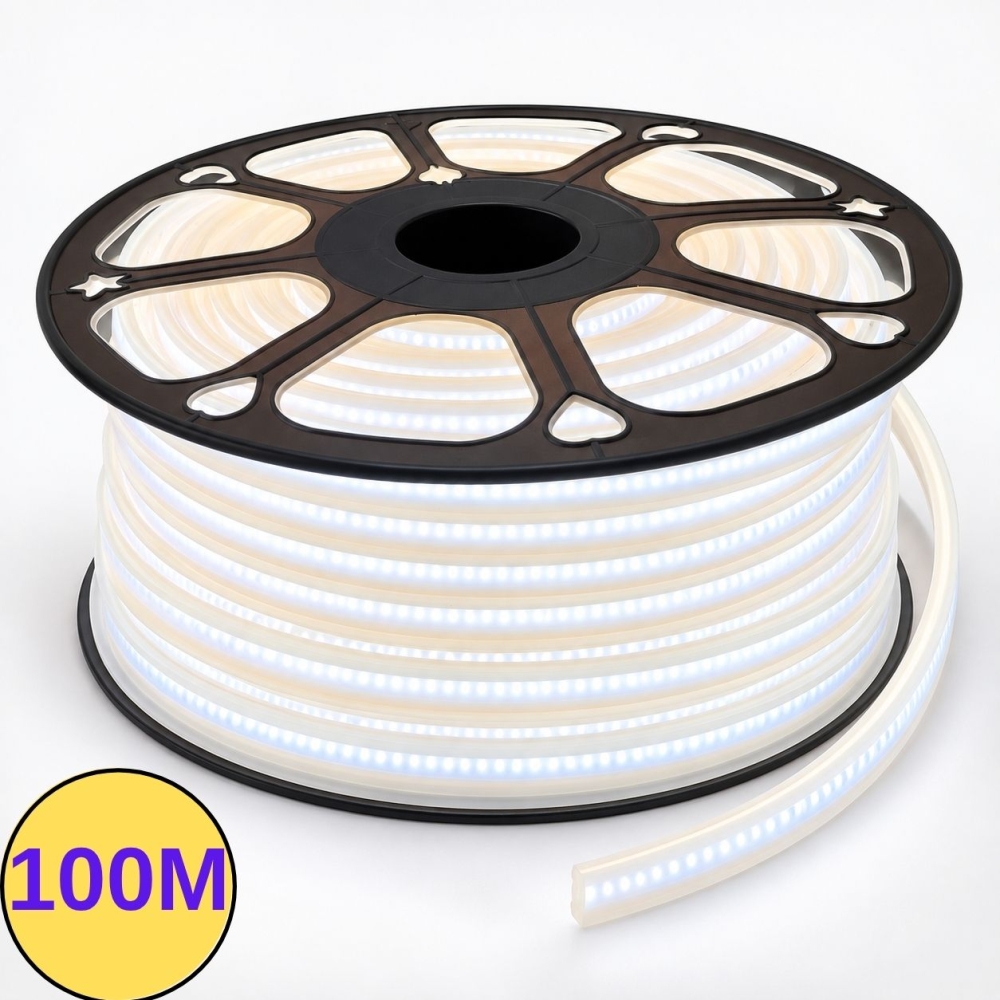 Banda LED COB 220V, 12W/m, 6000K, lumina rece, taiere 10 cm, fara adeziv, kit 100m
