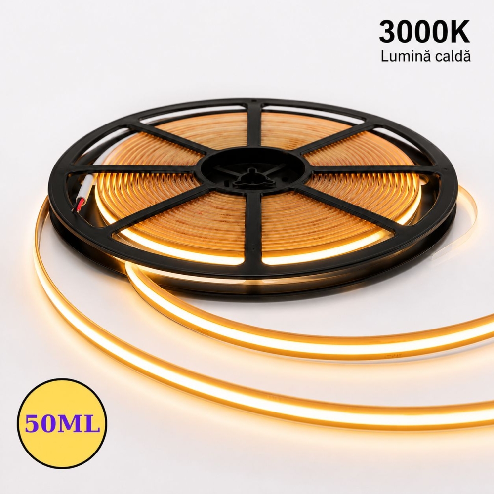Banda LED COB Free Cut 24V 50m, 600W, 60.000 lm, 2700K, 12W/m