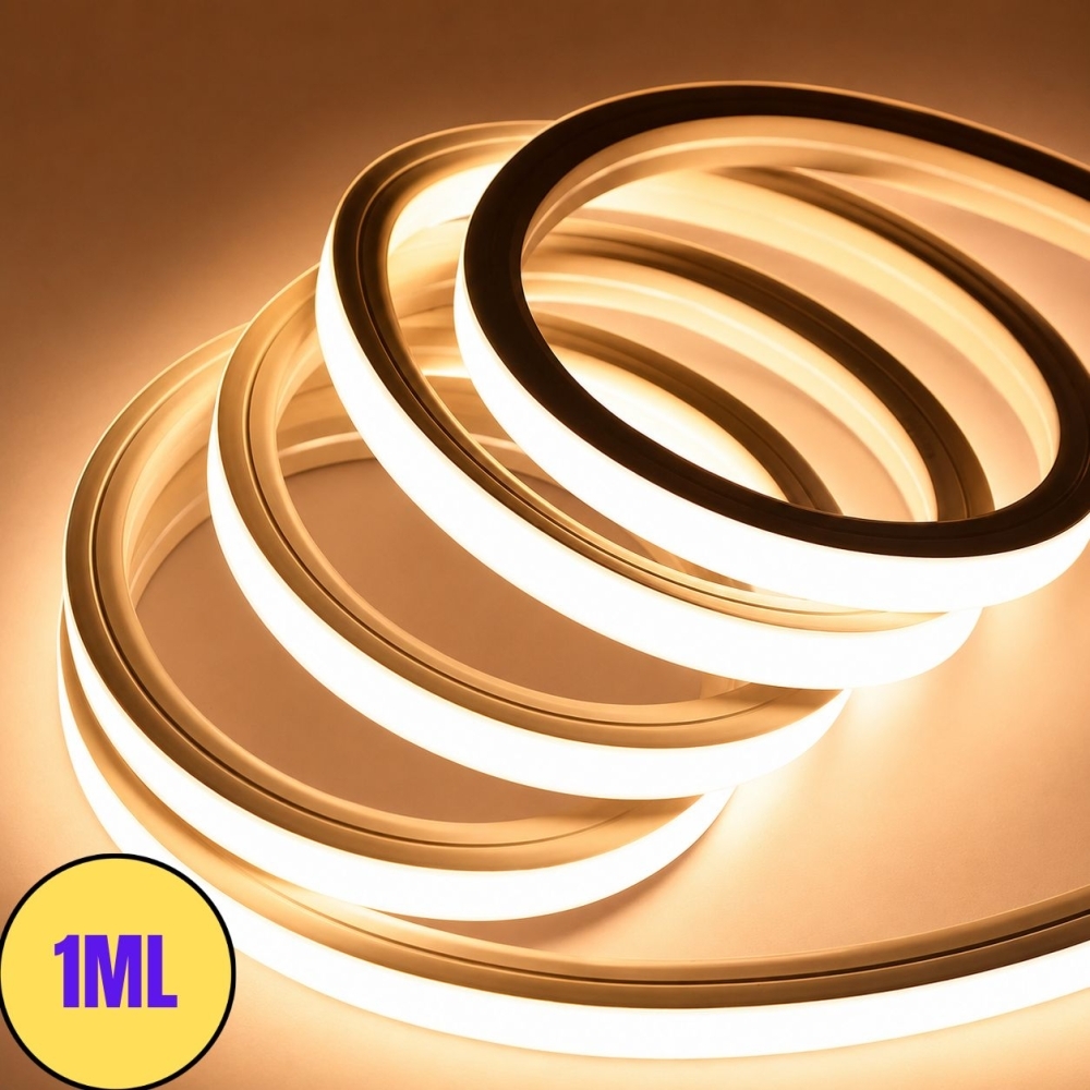 Banda Neon Flex LED 1M, 12x12mm, 220V, 3000K Alb Cald, IP65
