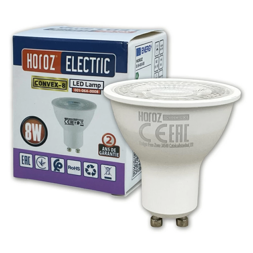 Bec LED GU10 8W 4200K, Horoz Convex, 740lm, unghi 38°