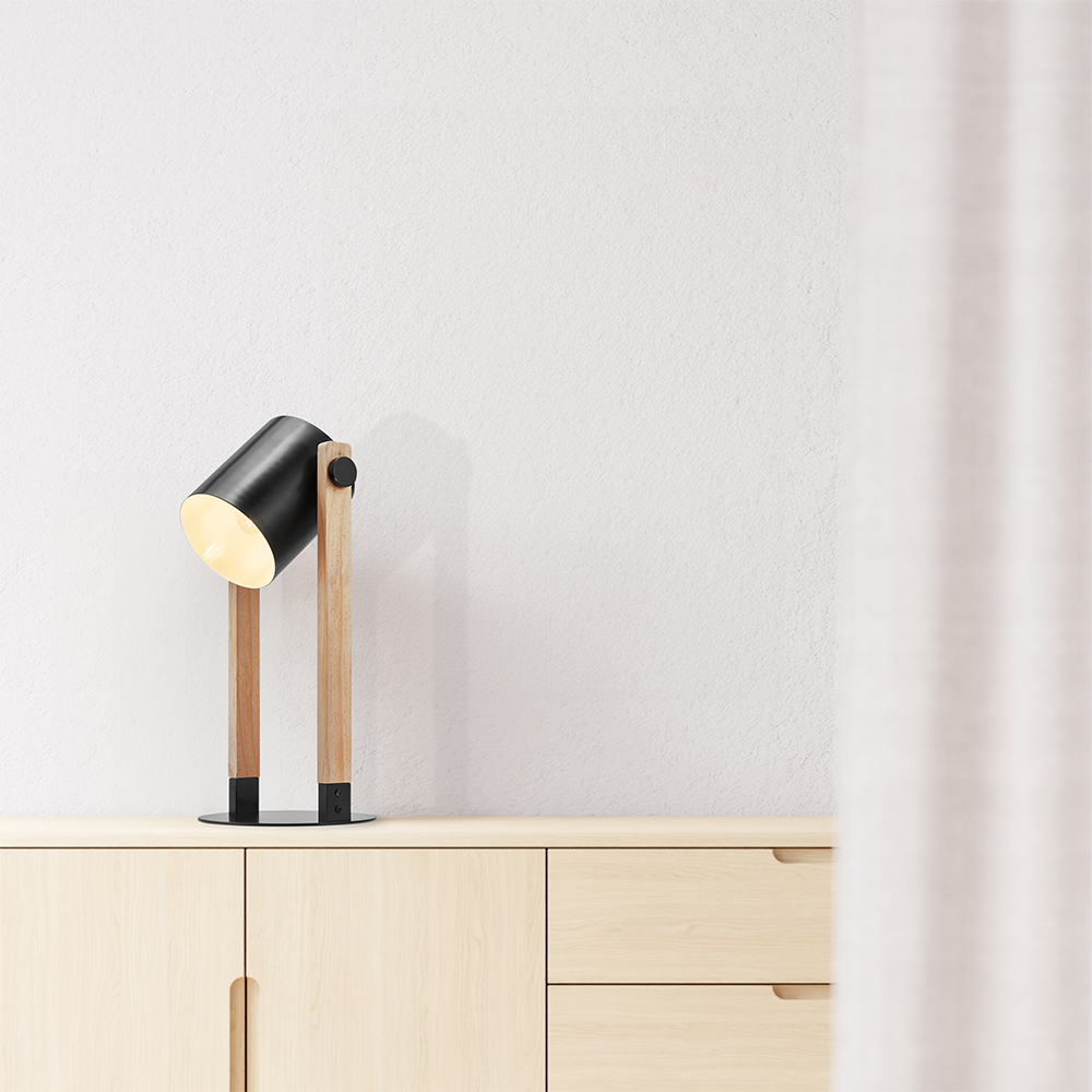 Lampa de masa D001T-1H-1xE27 Wooden, max 1x23W