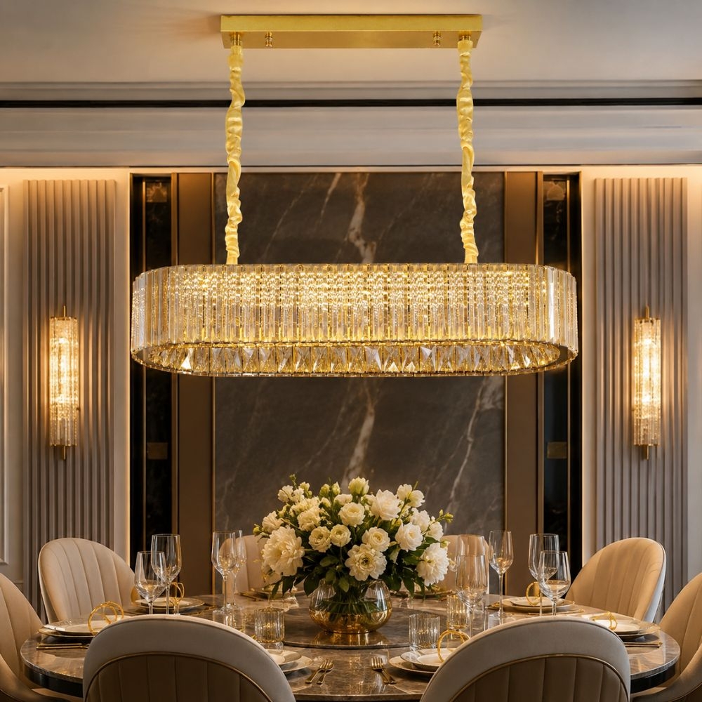 Candelabru LED cristal auriu 192W (96W+96W), telecomandă, Glimmer A6151-1000x300