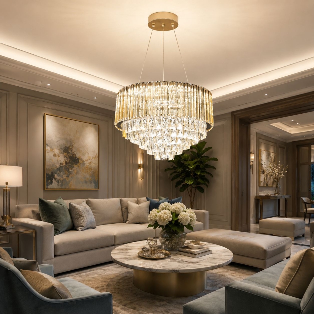 Candelabru Cristal K9 Imperial Auriu A6068-600 cu LED 144W și Telecomandă