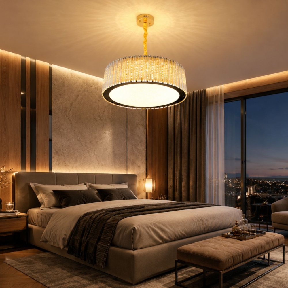 Candelabru Cristal K9 Suspendat Prestige A8007-500 cu LED 112W și Telecomandă