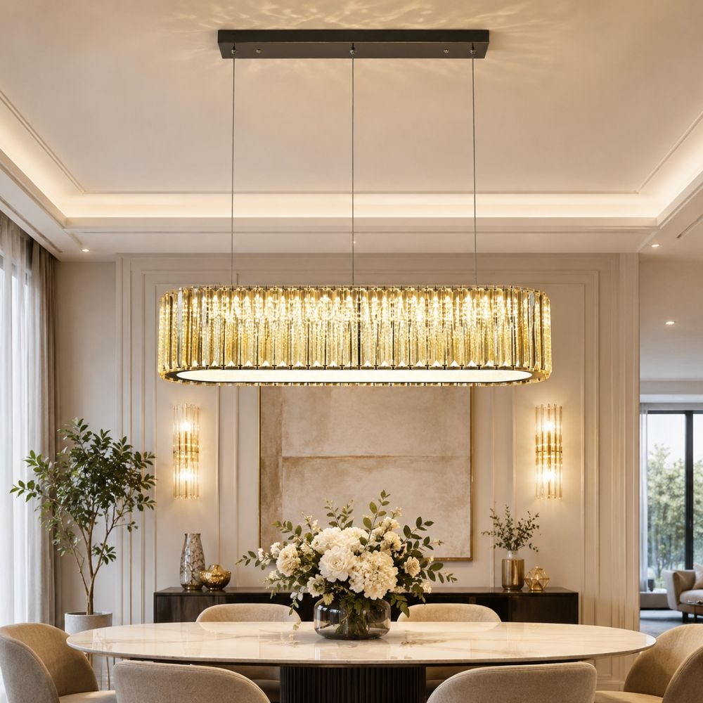 Candelabru LED din cristal K9, oval, 80W (40W+40W), 3 culori, telecomandă, Arista A6006-600x200