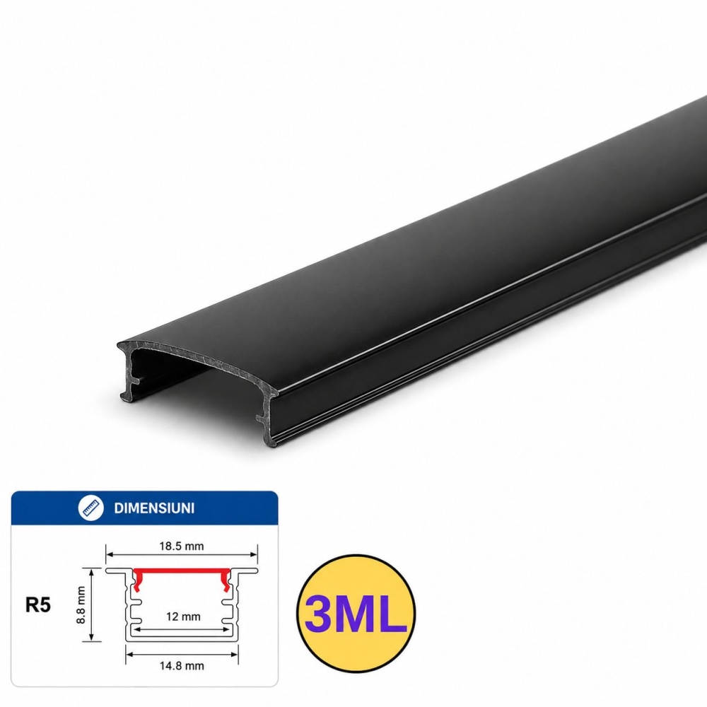Capac profil aluminiu, 12 mm, negru, 3M, PROFILE-BR5, compatibil PROFILE-R5