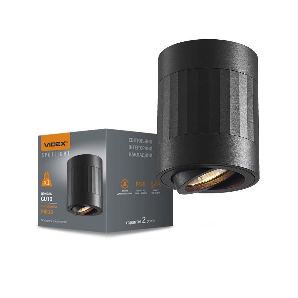 Spot aplicat reglabil de tavan VIDEX-GU10-PAUL-NEGRU