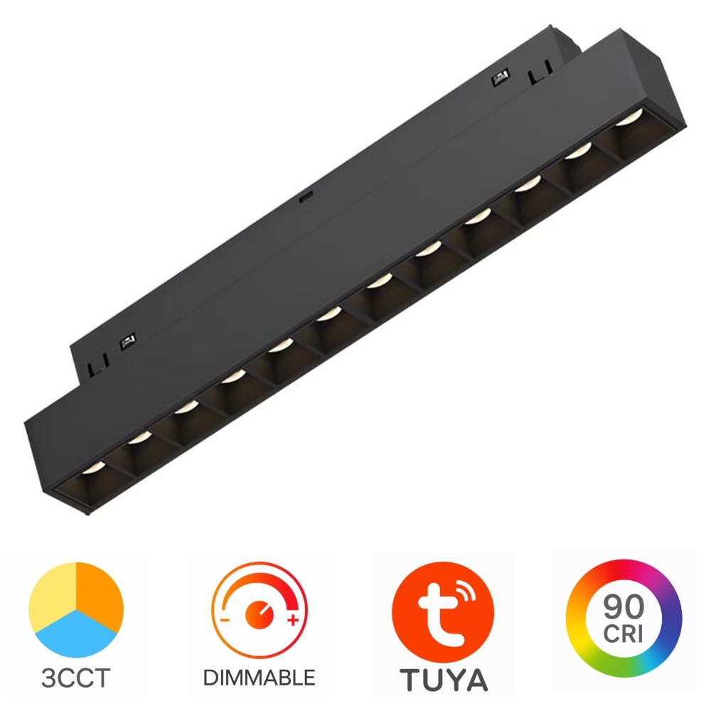 Corp LED Proiector pentru Șină Magnetică Magnus, 12W, 1020lm, 24 grade, CCT3 (3000K/4000K/6000K), Tuya LAN, 220x22x45 mm, Negru, BD60-01291