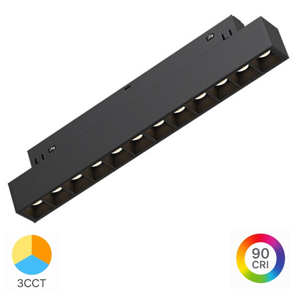 Corp Liniar LED Proiector pentru Șină Magnetică Magnus, 12W, 1020lm, 24 grade, CCT3 (3000K/4000K/6000K), Negru, BD60-01281