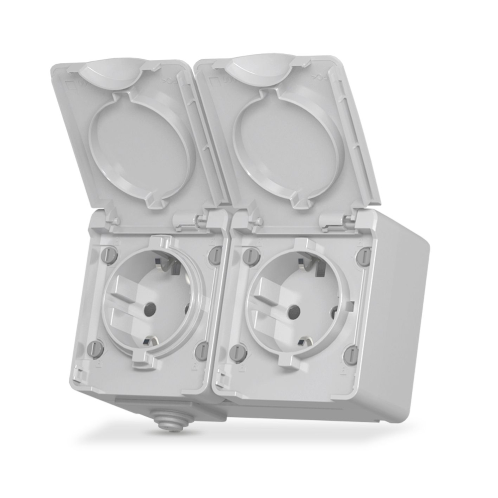 External double Schuko socket IP65 gray VIDEX BINERA