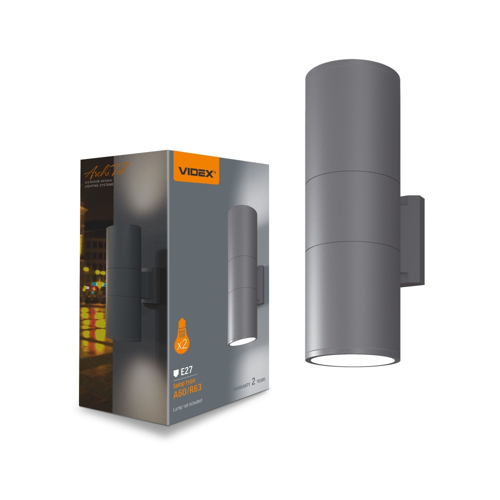 Aplica perete iluminat fatada bilaterala VIDEX-2XE27-PORTER-GRI