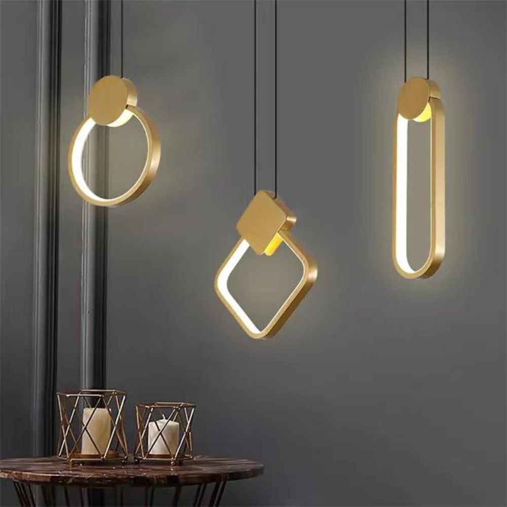 Pendul led micro square 24W 1680Lm, auriu cu trei tipuri de lumina