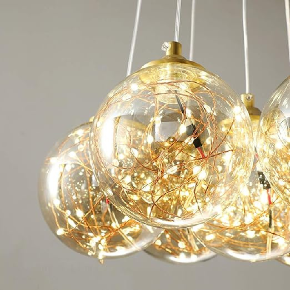 Lustra LED Starry Elegance, suspendata, cu 13 globuri, 78W, stil minimalist, auriu