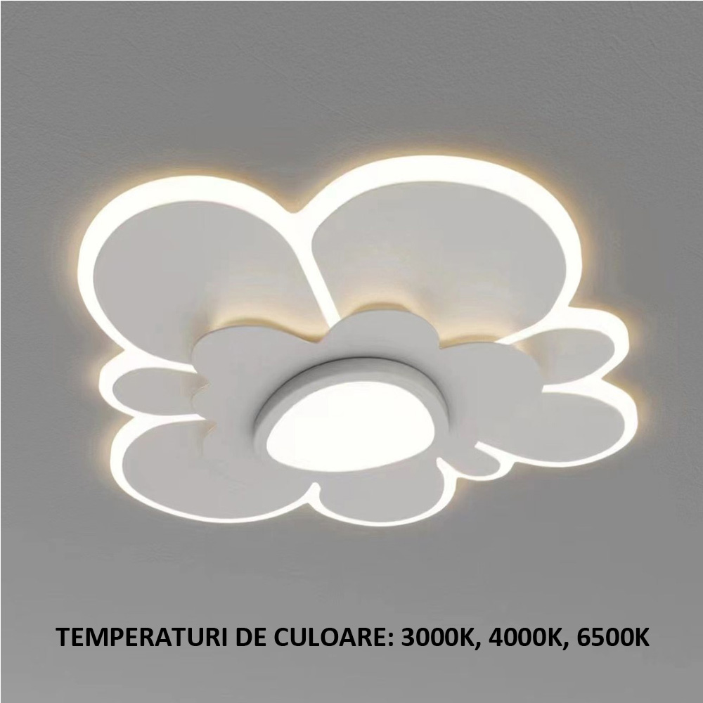 Lustra LED Abstract Flower, cu telecomanda, 150W, 6000lm, alb, cu trei tipuri de lumina