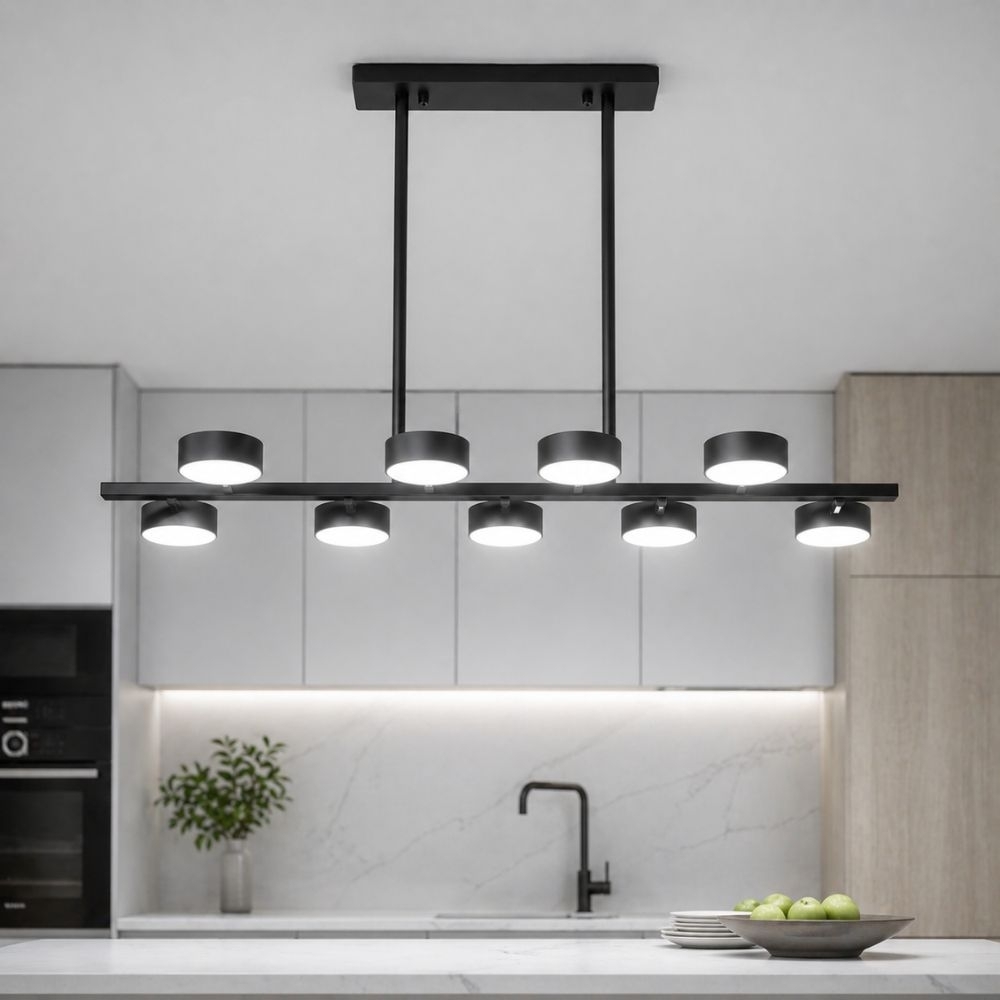 Lustra LED Black Concept 8,  suspendata,cu telecomanda, 140W, 6000lm, negru, cu trei tipuri de lumina