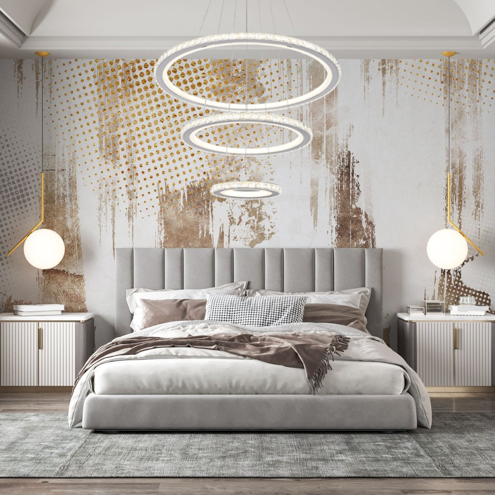 Lustra LED Crystal Grandeur, cu telecomanda, 126W, gri, cu trei tipuri de lumina