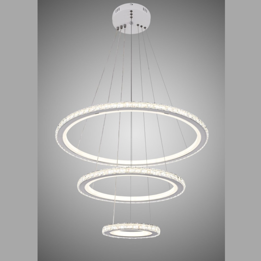 Lustra LED Crystal Grandeur, cu telecomanda, 126W, gri, cu trei tipuri de lumina