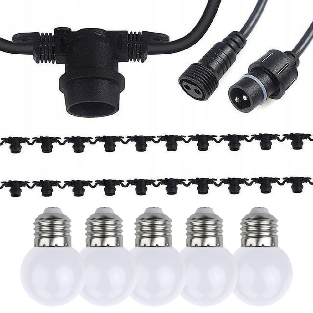 Ghirlanda luminoasa exterior SOHO 10m, 20 becuri LED 5W E27, lumina calda, IP44, extensibila, PRO-GIR-R7005-10M20BA