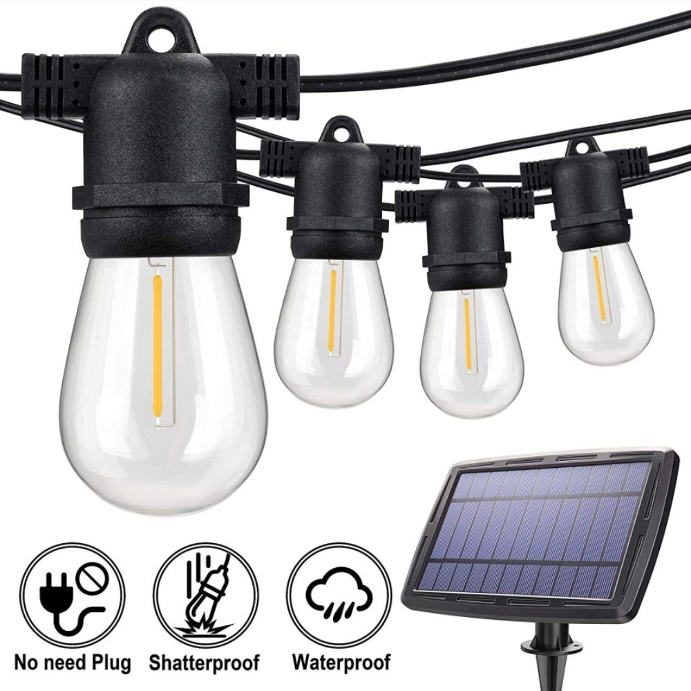 Ghirlanda luminoasa solara cu becuri LED filament, 10m, 10x1W, 3000K, IP44