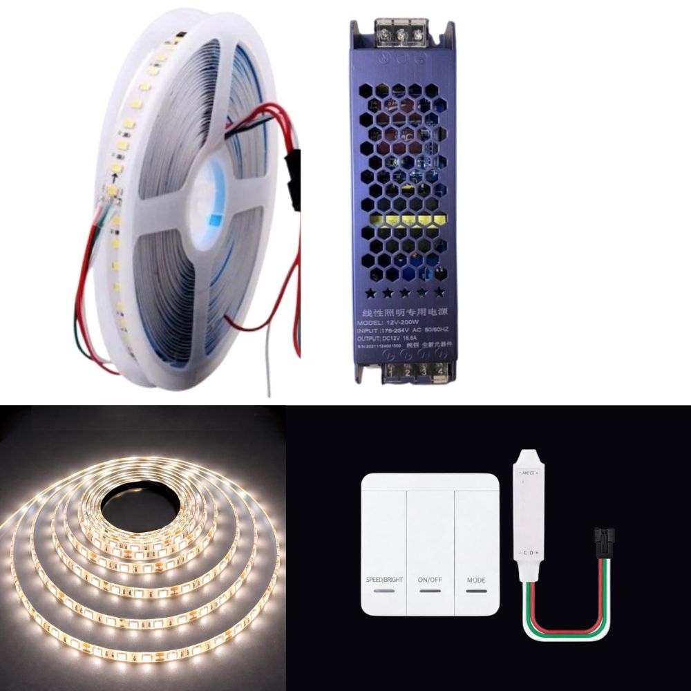 Kit banda LED digitala Waterfall PRO-BD24V-4000K, 24V, 120 LED/m, 10m, cu controller si transformator 200W